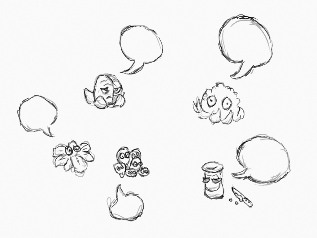 Various personified brassicas chatting