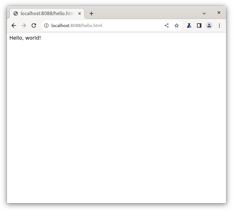 The text &quot;Hello, world!&quot; rendered in a web browser.